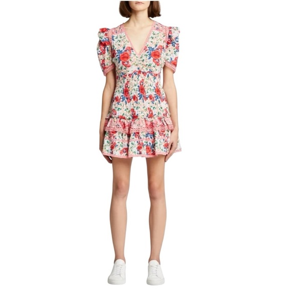 LoveShackFancy Rena Rose Floral Ruffle Mini Dress in Rush of Red Women’s Medium - Picture 16 of 16